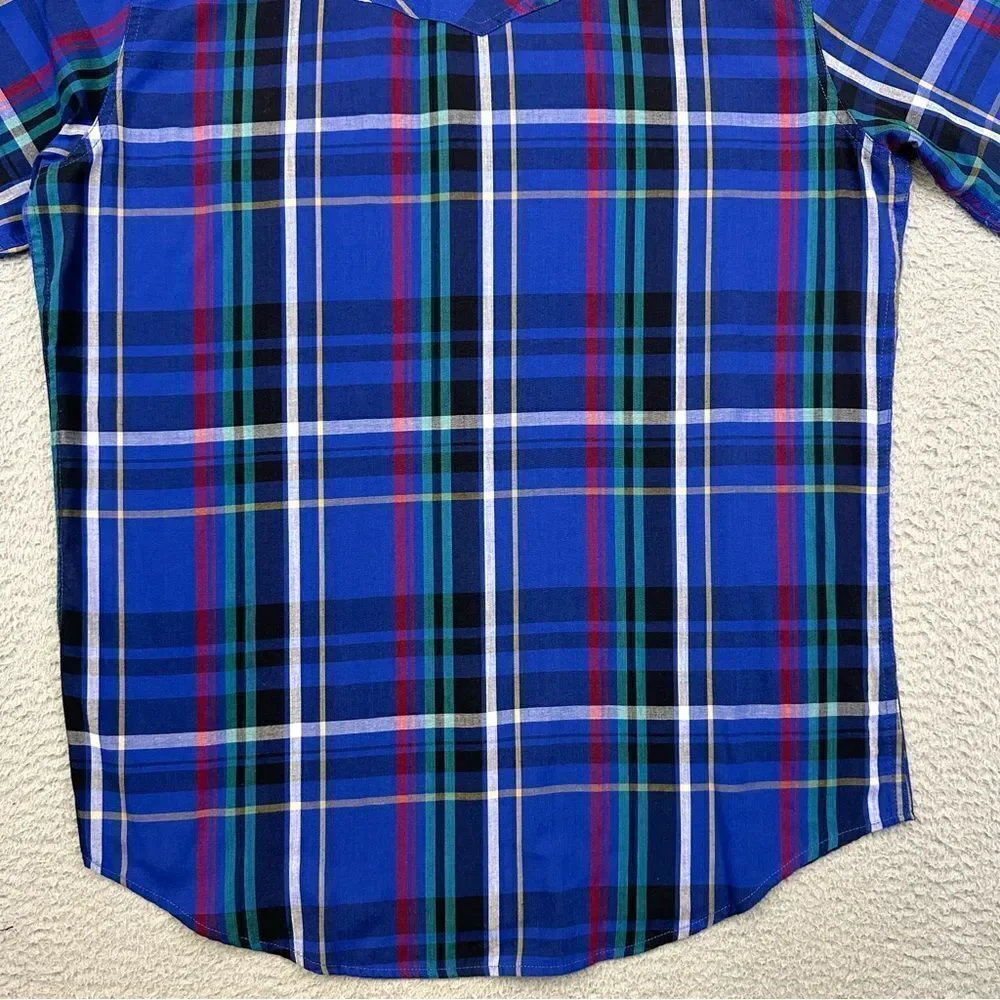 High Noon Pearl Snap Shirt‎ Mens Medium Blue Plaid Western Cowboy Farmer Ranch